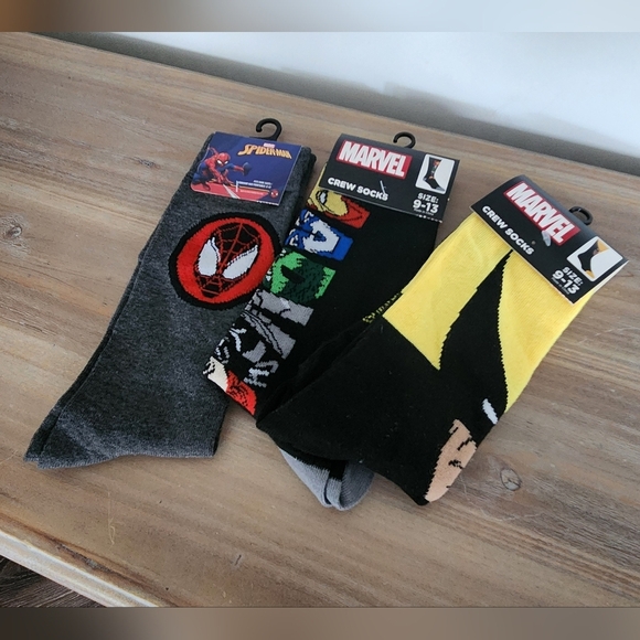 Marvel Other - Marvel Crew Socks – 3 Pairs – Spiderman, Wolverine, Avengers – NWT  socks comics